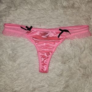 SMART & SEXY SHINY RUFFLE PINK AND BLACK BOWS THONG PANTIES LARGE/7